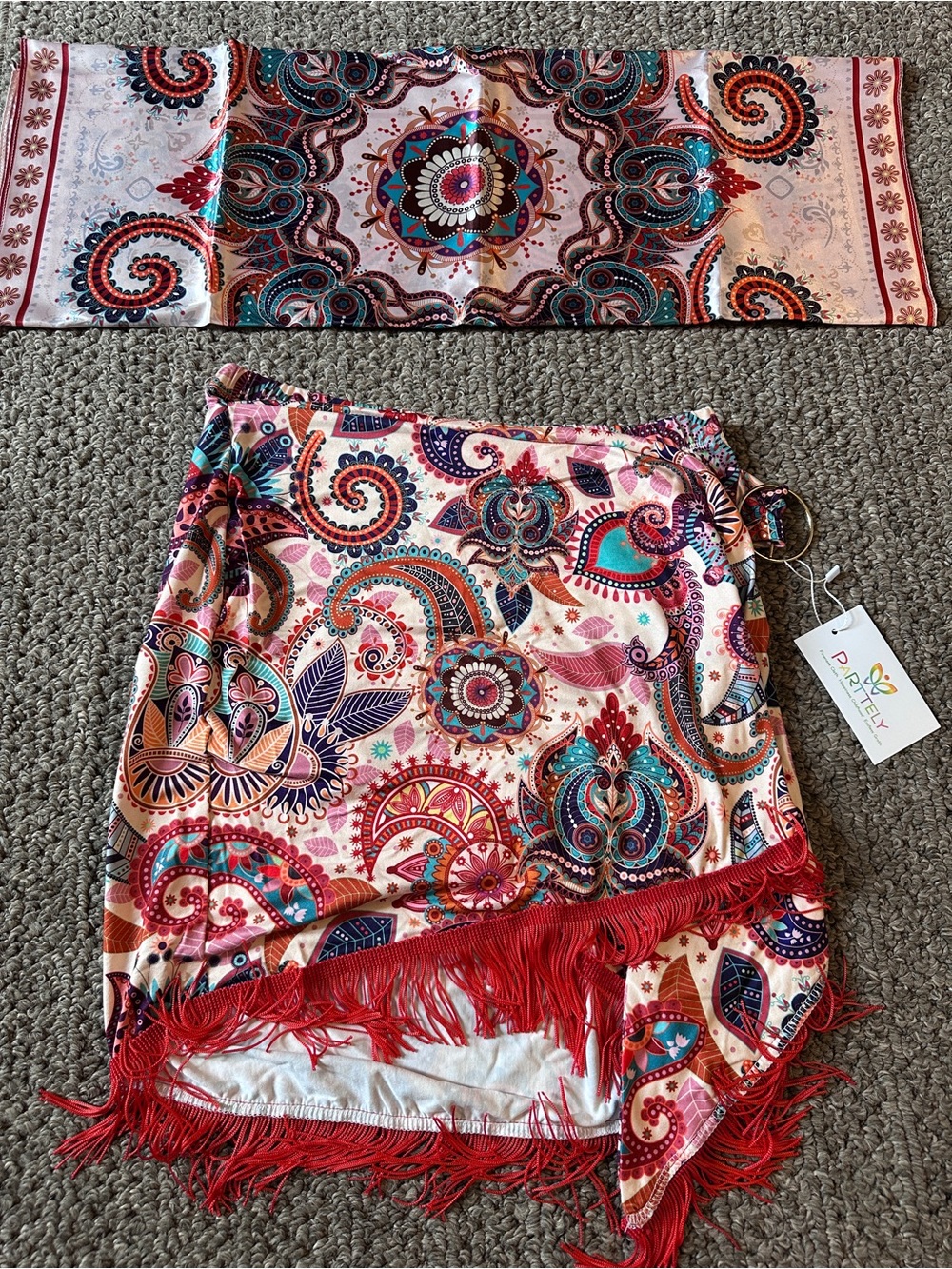 Boho Paisley Mini Skirt + Scarf Set | Size M | Fringe Festival